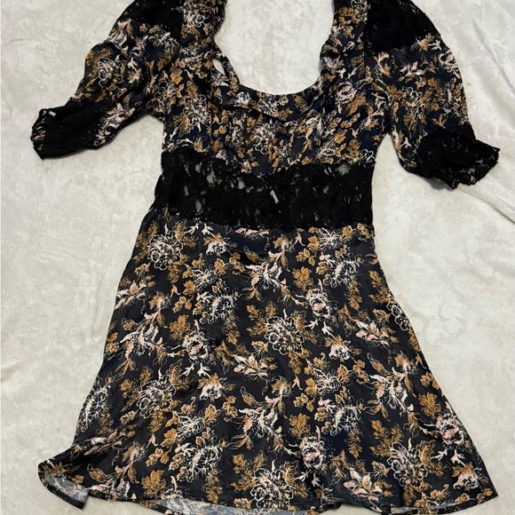 Free People black and tanRuched Ruffled Mini Dress - Picture 3 of 8